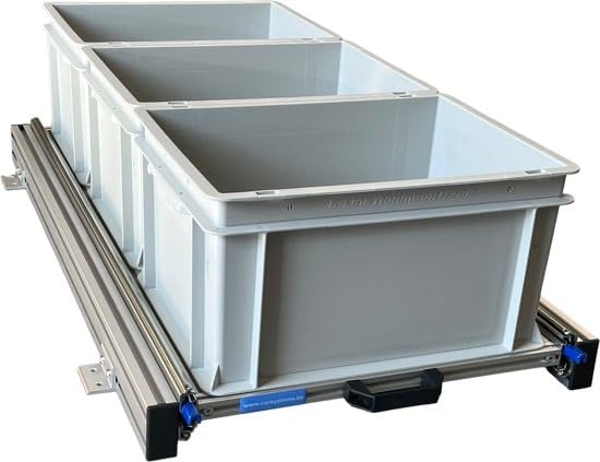 Plateau coulissant en aluminium pour camping-car 90x40 cm comprenant 3 bacs plastiques ouverts