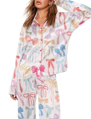 Image of SHESHOW Satin Pajamas for Women Set Long Sleeve Button Down Sleepwear 2 Piece Nightwear Women Pjs Sets Size XS-XXL
