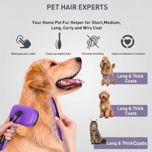 Image of Self Cleaning Slicker Brush for Dog Shedding & Deshedding Grooming | Fluff & Detangle Short Long Hair, Ideal for Dogs & Cats Heavy Dense Wavy Curly Coats to Easily Prevent Severe Matting at Home