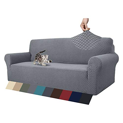 HUANXA Jacquard Elástica Funda De Sofá, Relax Elasticidad Funda para Sofá Antideslizante Lavable Funda Cubre Sofá Protector De Muebles para Gato Perro Niño-Gris Claro- 2 plazas Cover