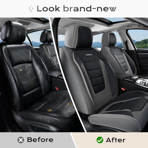 Image of Coverado Car Seat Covers Front, Seat Covers for Cars, Waterproof 2-Pack Car Seat Cushions, Leather Carseat Seat Protectors, Universal Seat Covers Fit for Most Sedans SUV Pick-up Trucks(Gray&Black)