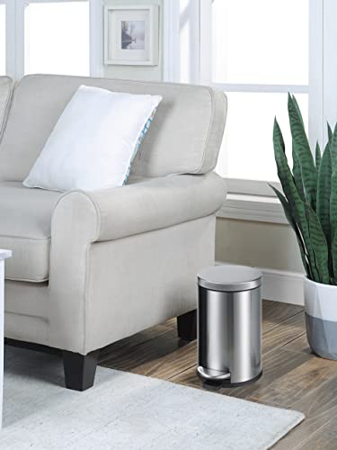 Sunnypoint 4.5 Liter / 1.2 Gallon Round Trash Can With Plastic Inner Bucket; Bathroom, Office, Kitchen And Bedroom Step On And Slow Close (S.n) #TOP3