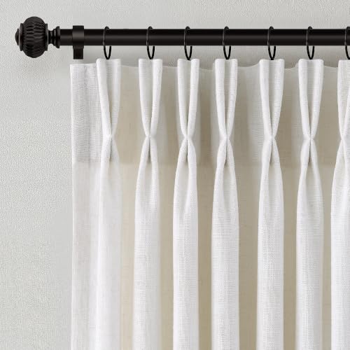 Pinch Pleated Linen Curtains 90 Inches Long for Living Dining Room Bedroom 2 Panel Set Natural Cream Birch Pinch Pleat Curtain 90 Inch Neutral Boho Floor to Ceiling Curtains Semi Sheer Linen Drapes