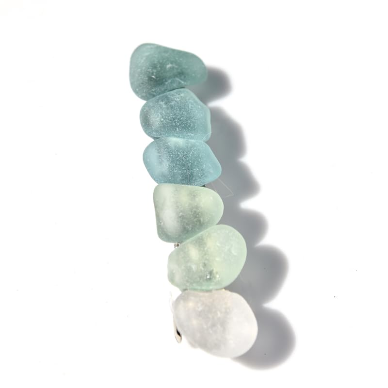 DejaVu Designs Genuine Frosted Shades of Teal Sea Glass French Barrette Hair Clip - 60 MM