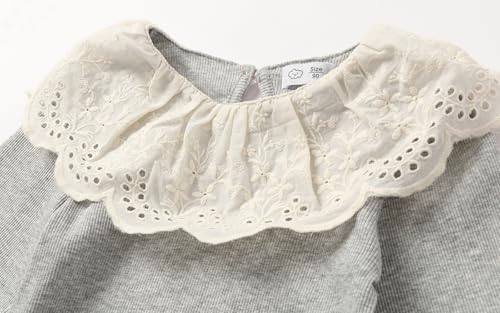 Image of LittleSpring Girls Ribbed Knit Long Sleeve Tshirt with Lace Ruffle Collar