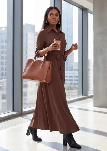 Image of Runwind Women Church Maxi Dresses 3 /4 Sleeve Button Down Print Casual Office Dress African