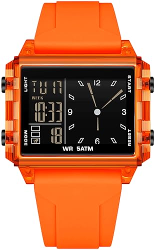 findtime Rechteckige Armbanduhr Sportuhr Digital Analog Silikonarmband Farbige Digitaluhr Herren Damen Teenager Uhr Coutdown Stoppuhr Dualzeit 5ATM Wasserdicht Designer