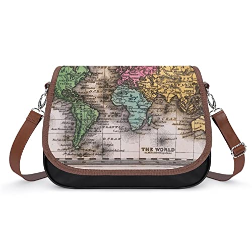Printed Leather Crossbody Bags Women Shoulder Messenger Bags Designer Satchels Old World Map