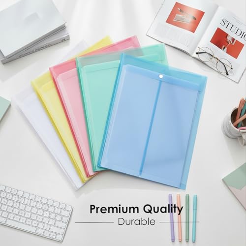 Image of Shuban Document File Folders with Snap Button Closure, Waterproof Plastic Envelope Pouches for Letter /A4 Size Paper, Assorted Transparent Colors (Style-8-Plain Transparent Folder-6Pcs-Mix Color)