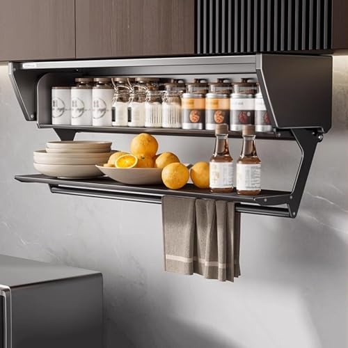 Organizador desplegable de aluminio debajo del estante. El estante for especias debajo del gabinete de cocina agrega espacio de almacenamiento adicional. Capacidad máxima de carga 55 libras.(W19.7)