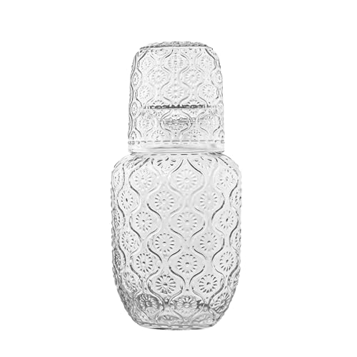 Set di caraffa d'acqua e vetro vintage da comodino per camera da letto, comodino, decanter in vetro per collutorio per bagno, set di brocca da 524,5 g