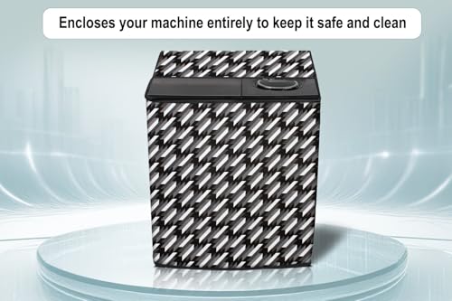 Image of Stylista Washing Machine Cover Compatible for Godrej 8 KG Semi-Automatic Top Loading WSEDGECLS805.0PN2MWNRD, Symmetric Pattern Black