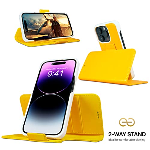 Image of dreem Fibonacci Compatible with iPhone 14 Pro Max Wallet case / 2-in-1 Shockproof case and Detachable Vegan Leather Folio, MagSafe Compatible, RFID Protection [Yellow]