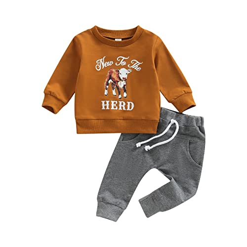 Image of Karuedoo Toddler Baby Boy Fall Winter Outfits Cow Print Sweatshirt Tops Casual Pants 2Pcs Clothes Set