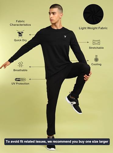 Image of TECHNOSPORT Men's Slim Fit Full Sleeve Crew Neck T-Shirt, COTFLEX Quick Dry Moisture Wicking Stretchable Sports Gym and Casual Wear