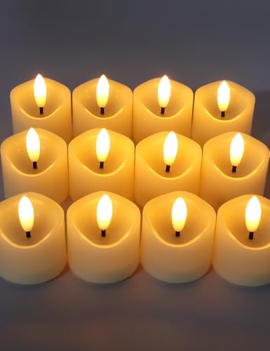 HOME MOST 12-Pack Flameless Votive Candles with Flickering Flame (White Body, Warm White Glow) - LED Flickering Flameless Votive Candles Battery Operated – LED Candle Lights Decorations