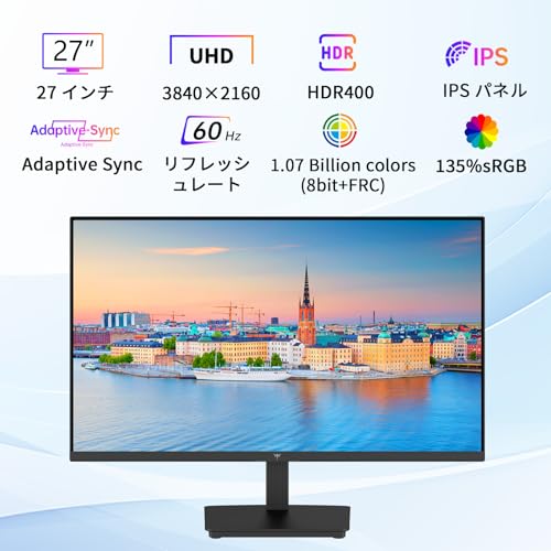 undefined KEY TO COMBAT 27インチ 4K UHDゲーミングモニター 3840x2160@60Hz (HDR400対応 IPSパネル ΔE<2 sRGB135% Adobe RGB 107%、DCI-P3 100%の色域ボリューム 400nit VESA対応 HDMI2.0*2 DP1.4*1 チルト可能 省エネ設計 ビジネス/取引/グラフィック 三年保証付き H27P27 の商品画像 1