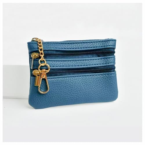 Porta-moedas, carteira feminina compacta com zíper – Mini carteira com chaveiro – Organizador de bolso para cartões, dinheiro, identidade, Azul, Porta-moedas, carteira feminina compacta com zíper