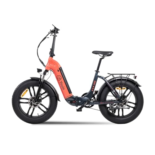 YOUIN NO BULLSHIT TECHNOLOGY Luxor EBike, Autonomía 45 km, Batería Extraíble, Shimano 7 Velocidades, Neumáticos Fat 20x4,Coral,BK1700