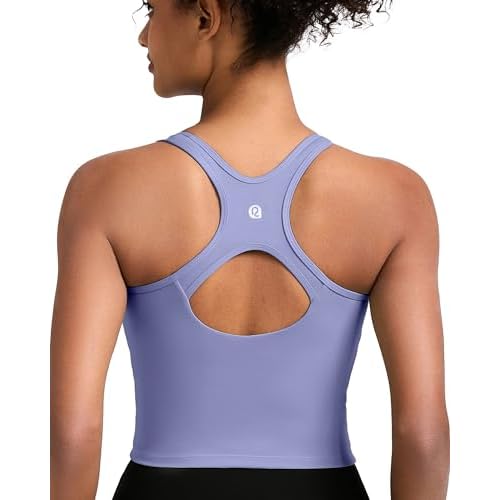 RUNNING GIRL High Impact Sports Bras for Women - Square Neck Longline Workout Crop Tops with Built in Shelf Yoga Bra A-light Blue Small