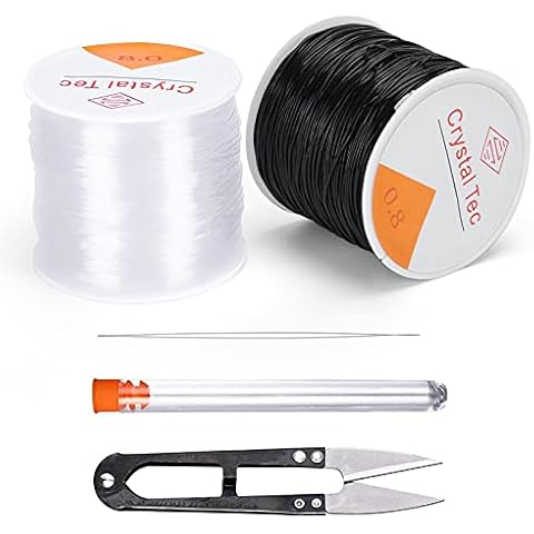 SOSPIRO 100m Elastic Cord String for Bracelets Crystal String Stretch Line 0.8mm Clear Elastic Bead Cord for Jewelry Necklace Bracelet Beading Thread, White Black, 50m per/roll, 2 Roll Cover