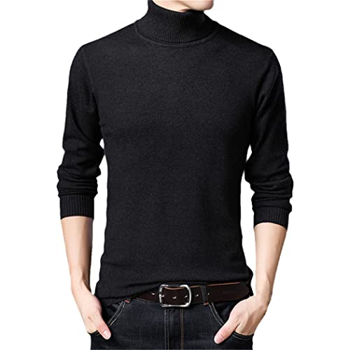 Pull col roulé noir pour homme S tricot épais d'hiver