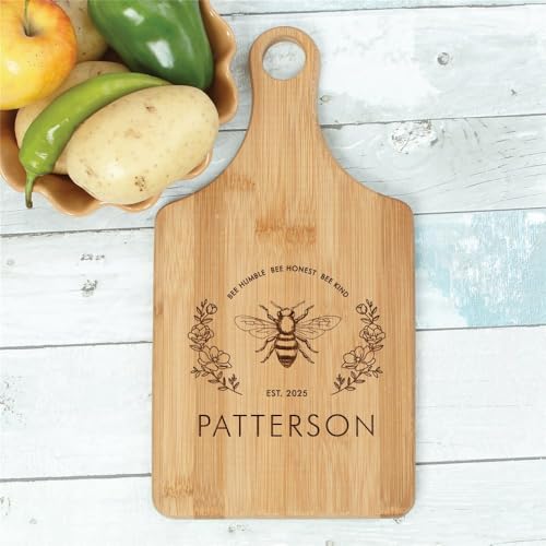 Tabla de Cortar Paddle de Bambú con Diseño de Abeja Grabado, 34.29 cm x 17.78 cm, Personalizable miniatura 2