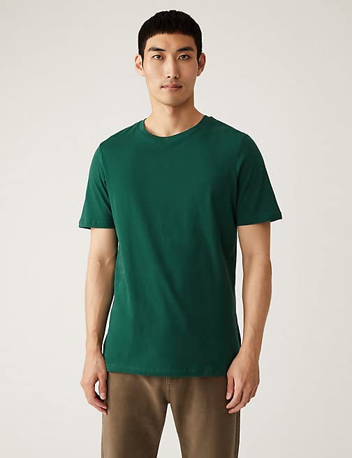 Image of Marks & Spencer Mens Solid Cotton Crew Neck Regular Fit T Shirt