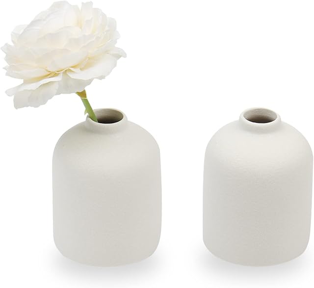 Set of 2 Ceramic Vase for Flower, Small Decorative Flower Vase Set for Home Decor, Living Room, Table, Kitchen, Wedding, Office, White