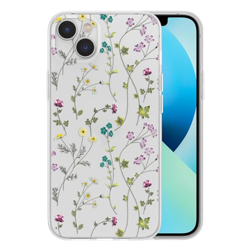 Image of RALEAVO Floral Case for iPhone 13, Clear Case with Flower Branch Pattern, Cute Cover Case for Girls Women, Slim Thin Soft Silicone Shockproof Phone Case, Transparent | for iPhone 13 Case Clear with Cute Flower Branch Pattern,Pretty Case for Girls Women,Soft Silicone Shockproof Cover