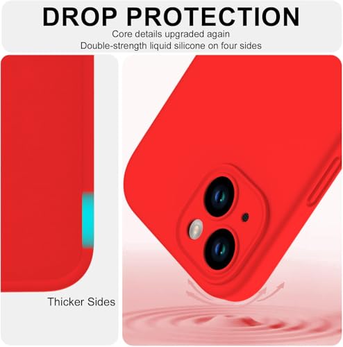 Image of DIZORO Compatible for iPhone 15 Case 6.1, Slim Liquid Silicone Case 3 Layers Full Covered Soft Gel Rubber Phone Case Protective Cover - Red