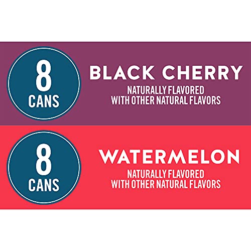 Waterloo Sparkling Water Two-Flavor Pack, 12 Fl Oz Cans, Pack of 16, 8 x Black Cherry, 8 x Watermelon | Zero Calories | Zero Sugar or Artificial Sweeteners | Zero Sodium