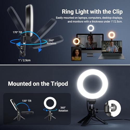 Image of NEEWER Basic 5 inch Ring Light for Video Conference Lighting, Clip on Light Kit with Desk Tripod Stand for Monitor Laptop Computer Zoom Call Live Streaming Remote Working Learning Video Recording, BR60
