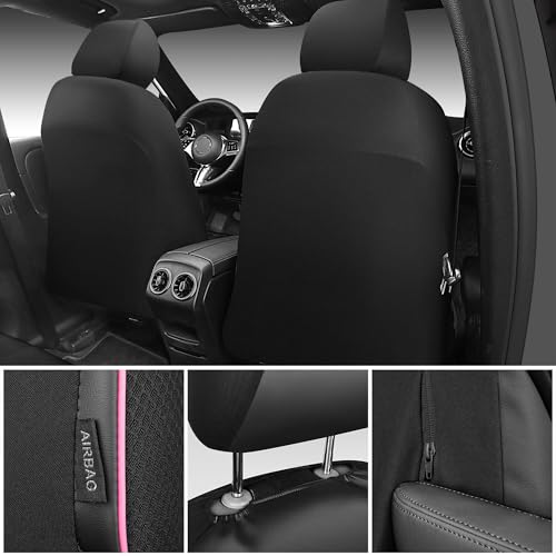 Image of CAR PASS 3D Foam Mesh Leather Car Seat Covers Front Seats,Breathable Mesh Front Seat Covers for Women,Universal Fit for Cars SUV Truck Sedan Van Automotive, Armrest Airbag Compatible,Black and Pink