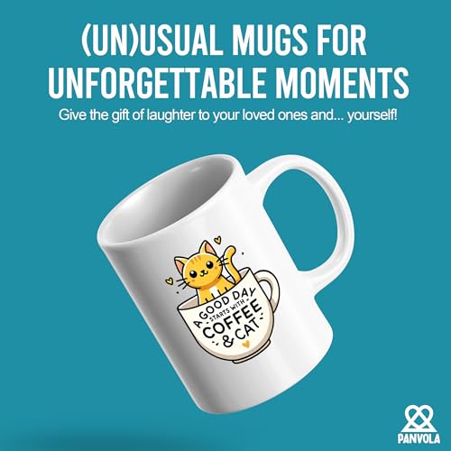 Taza de cerámica blanca Panvola con diseño de gato 11 oz miniatura 2