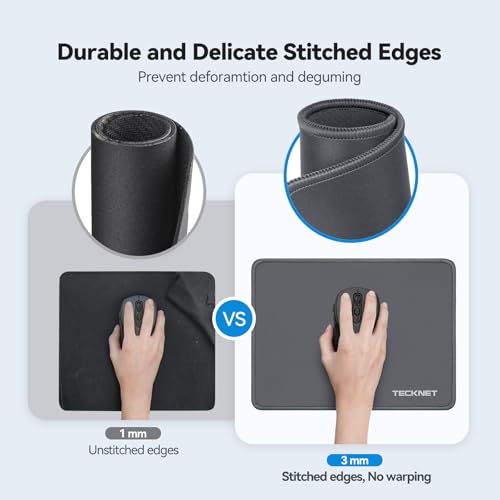 Image of TECKNET Mouse Pad with Anti-fray Stitchin, Waterproof Surface & Non-Slip Rubber Base with Stitched Edges Gaming Mouse Mat for Laptop,Compatible with Laser and Optical Mice - Dark Gray