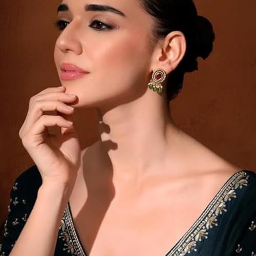 Image of Sayda JewelsGold Plated Antique Traditional Jhumka Earring Indian ethnic Temple design studs Chandbali Style Bridal, Wedding & Festive Jewellery For Women & Girls