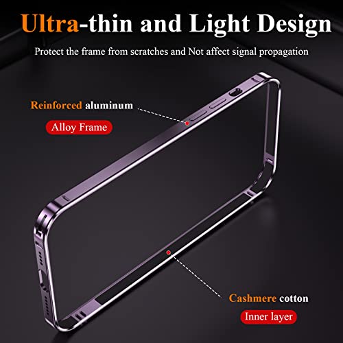 Ymhml [3 In 1] For Iphone 14 Pro Max Aluminum Frame Case With Screen Protector And Camera Lens Protector Tempered Glass, Metal Bumper Slim Hard Straight Edge Full Drop Protection Accessories, Purple #TOP5