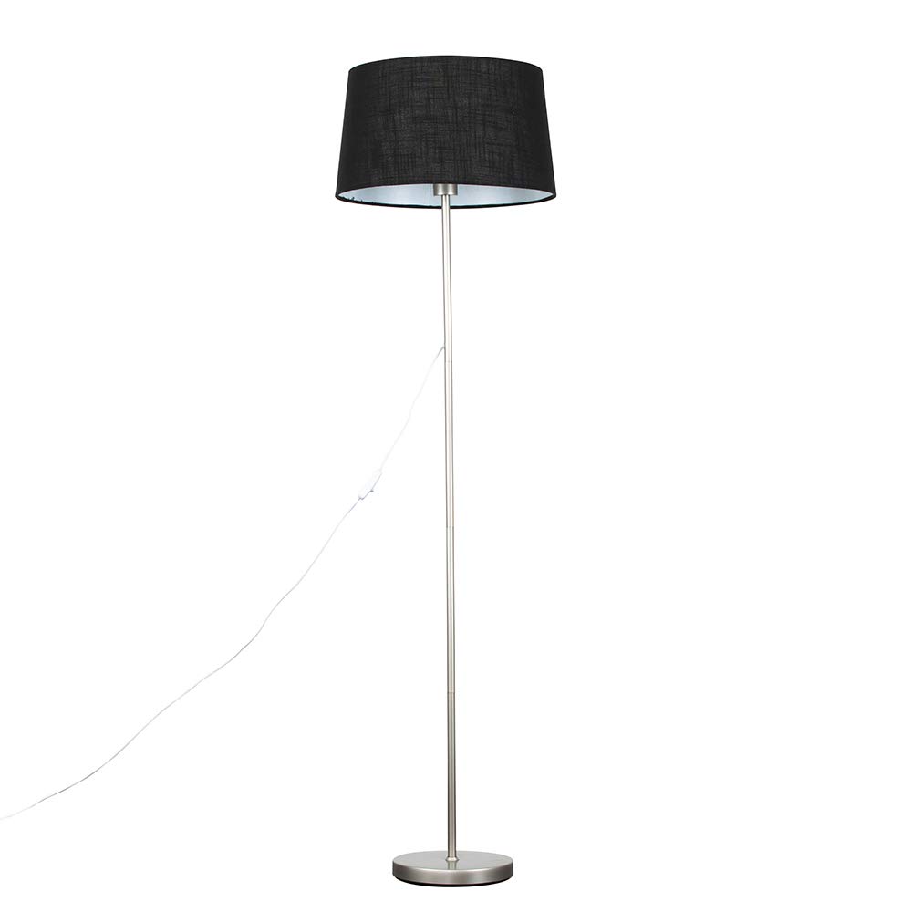 Valuelights Charles Brushed Chrome Floor Lamp With Black Linen Shade from B&Q