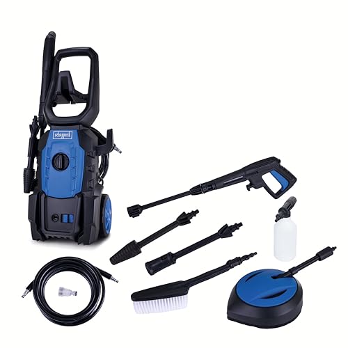 Scheppach Nettoyeur Haute Pression électrique HPC1600 – 1600 W – Pression de Service 90 Bar – Eau Chaude Jusqu’à 50°C – Divers Accessoires Inclus