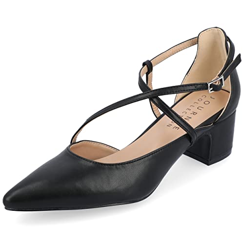 Journee Collection Womens Galvinn Block Hell Dress Pumps Slip on Cushioned Pointed Toe Fashion Shoe