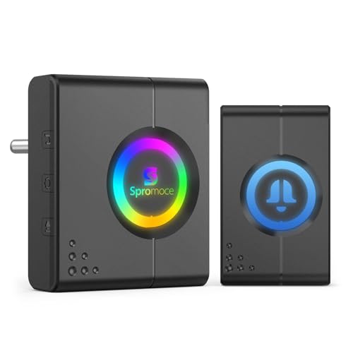 Image of Spromoce Wireless Doorbell for Home, 1000FT Long Range Door Bell without Wire for Office, IP55 Waterproof Cordless Remote Calling Bell with 6 Vibrant Light Modes, 38 Ringtone