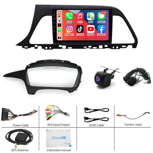 Hiolpen Double Din Car Stereo for Hyundai Sonata 2015-2017 9 Inch HD Touch Screen Android 13 Car Audio Multimedia Receiver with CarPlay Android Auto GPS Radio Navigation Bluetooth Camera - 2G+32G