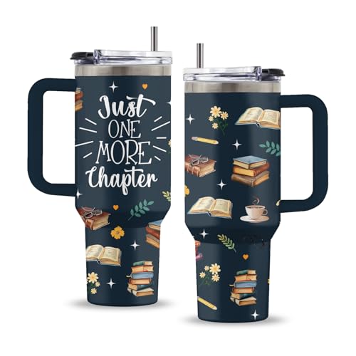 Uibunoo Book Lover Gifts for Women, 40 Oz Just One More Chapter Tumbler with Handle & Straw, Gift for Readers, Birthday Thanksgiving Christmas Presents for Books Lover, Book Tumbler, 1 PCS