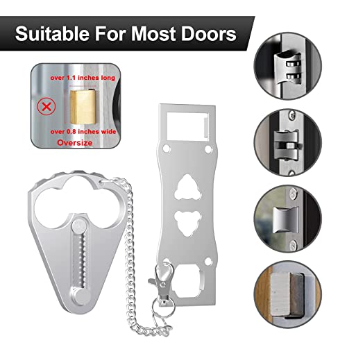 Portable Door Lock for Hotel Door Safety- Metal Hotel Door Locks for Travelers Security-Travel Door Lock Latches & Bolts for Additional Safety Prevent Unauthorized Entry, Silver - Image 3