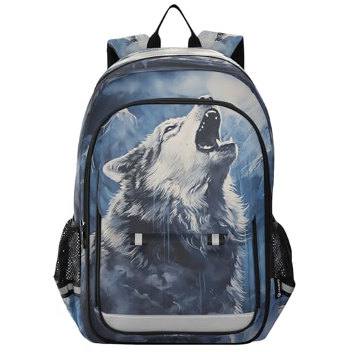 Sac à dos ordinateur portable enfants loup hurlant aquarelle décontracté B290