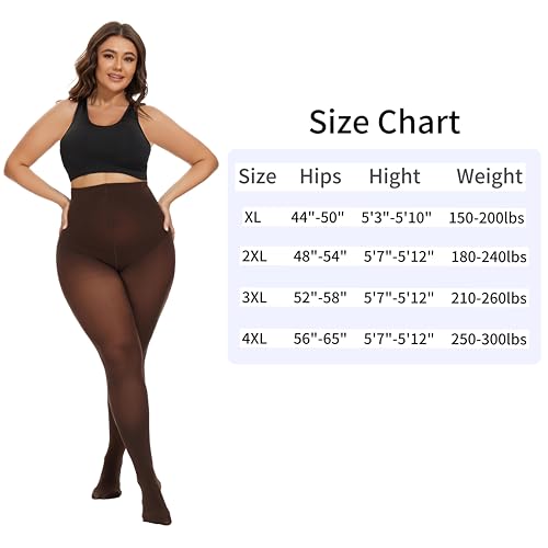 80D Plus Size Tights for Women, High Waist Semi Opaque Brown Stockings with XL-4XL3