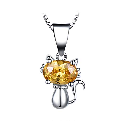 Collier chat citrine en argent pour fille et femme. Bijou chat mignon