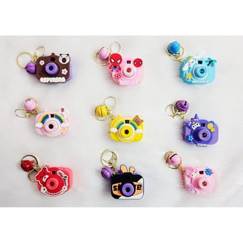 Image of Mini Projector Camera Toy with Bell, Plastic Multicolor Design, Light Projection Feature, Cartoon Keychain for Kids