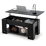 Tangkula Lift Top Coffee Table, Cocktail Table with Lift-Up Desktop, Coffee Desk with Hidden Storage Compartment, Compact Tea Table for Small Spaces, 38.5 x 29 x 22 Inch (Black)